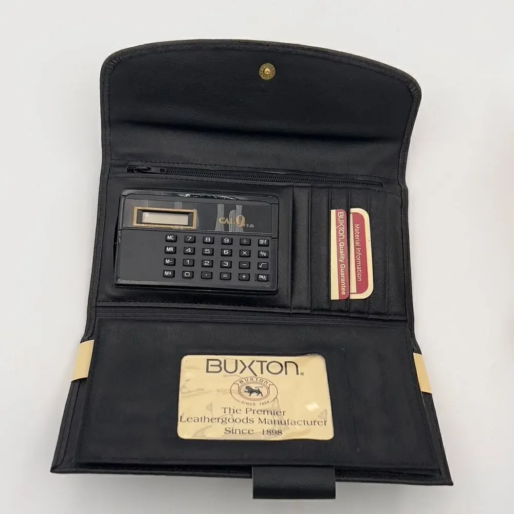 New with Defect BUXTON CAL Q CLUTCH Wallet Tri-Fold Genuine Leather Black Wallet